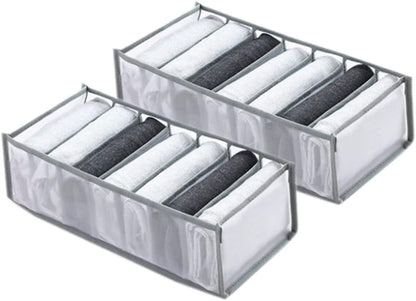 Wardrobe Clothes Organizer 7 Grids Portable Closet Organizer Mesh Separation Storage Box Foldable Closet Drawer Organizer for Underwear Socks Scarves Leggings (Grey, 3 Leggings Grid)