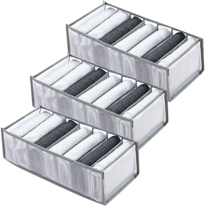 Wardrobe Clothes Organizer 7 Grids Portable Closet Organizer Mesh Separation Storage Box Foldable Closet Drawer Organizer for Underwear Socks Scarves Leggings (Grey, 3 Leggings Grid)
