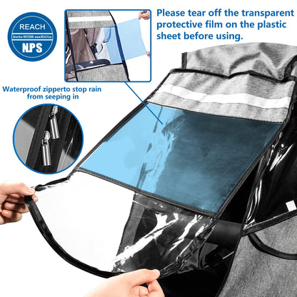 Stroller Rain Cover,Rainproof Nano-Coating Elastic Band,Grey