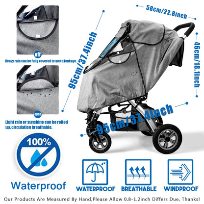 Stroller Rain Cover,Rainproof Nano-Coating Elastic Band,Grey