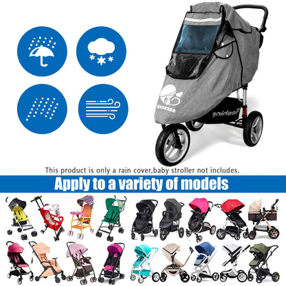 Stroller Rain Cover,Rainproof Nano-Coating Elastic Band,Grey