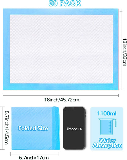Disposable Changing Pad Pack of 50 Baby Incontinence Pad Diaper Changing Pads UnderPads Ultra Soft Super Absorbent Waterproof Mat 13 x18 in