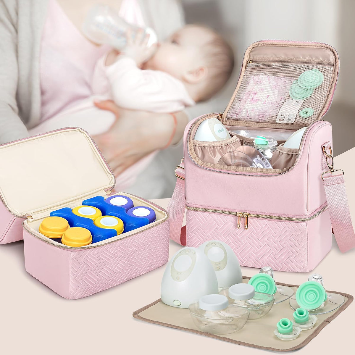 Wearable Breast Pump Bag, Pumping Bag with Cooler Compartment