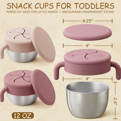 Snack Containers for Toddler Kids, 12 OZ Stainless Steel Snack Cup