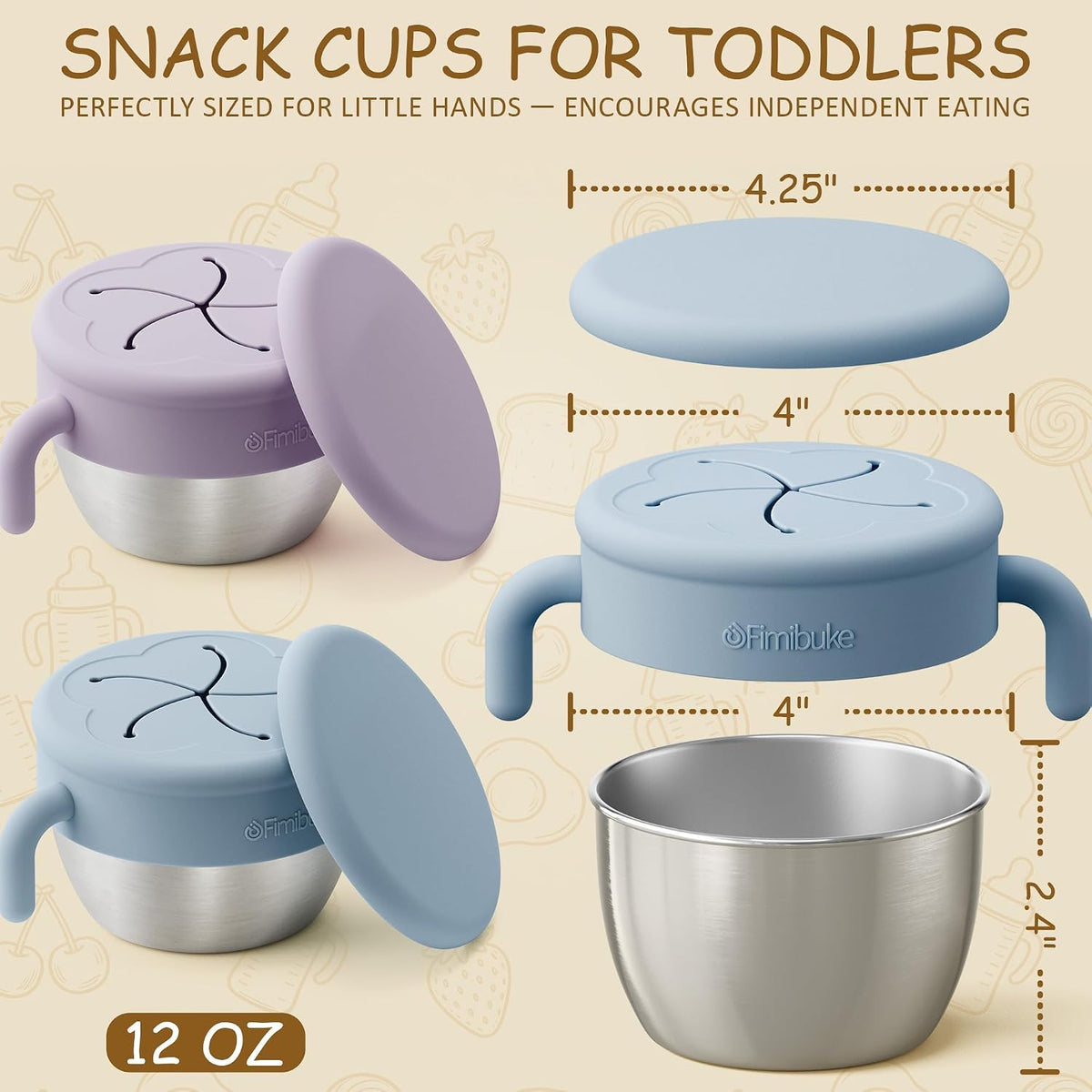 Snack Containers for Toddler Kids, 12 OZ Stainless Steel Snack Cup