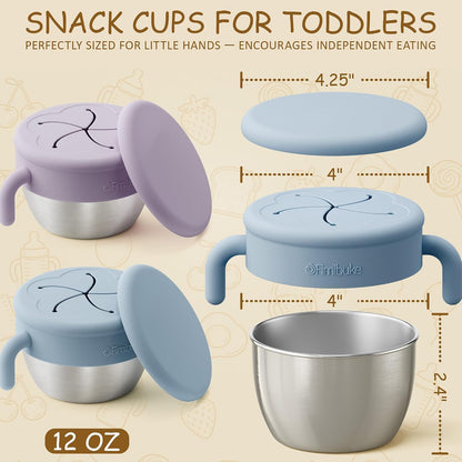 Snack Containers for Toddler Kids, 12 OZ Stainless Steel Snack Cup