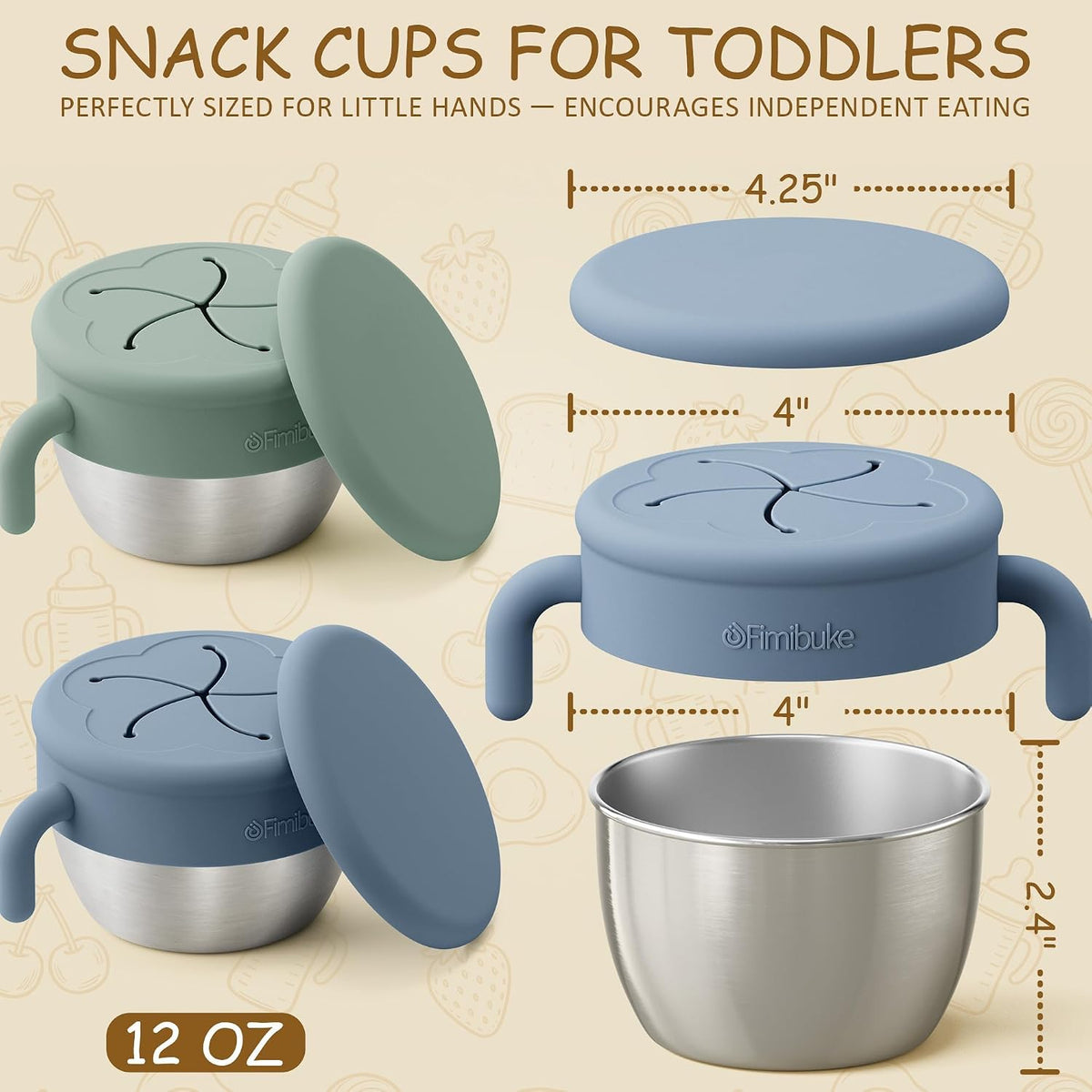 Snack Containers for Toddler Kids, 12 OZ Stainless Steel Snack Cup
