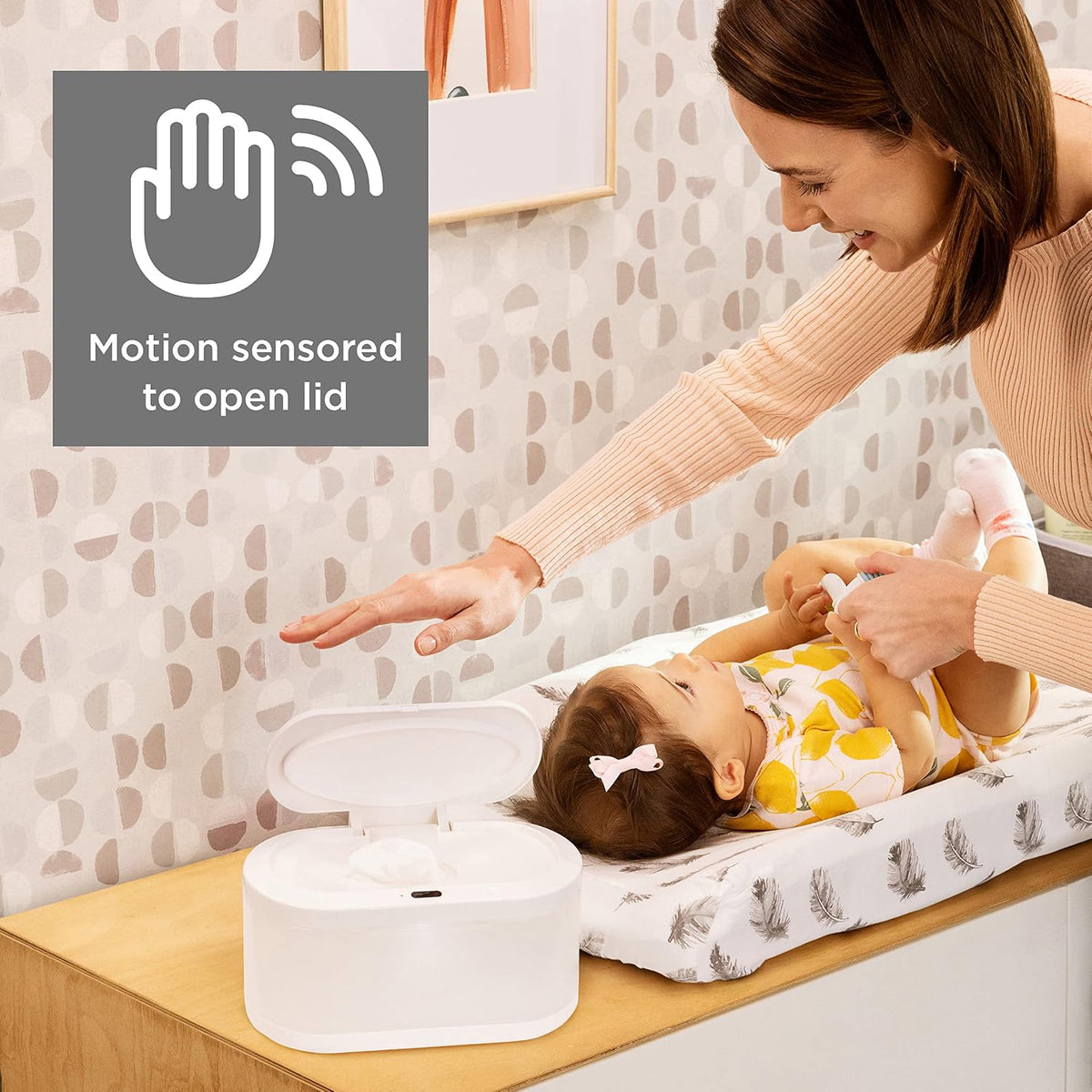 Touch Free Baby Wipe Warmer with Nightlight & Motion Sensor, White