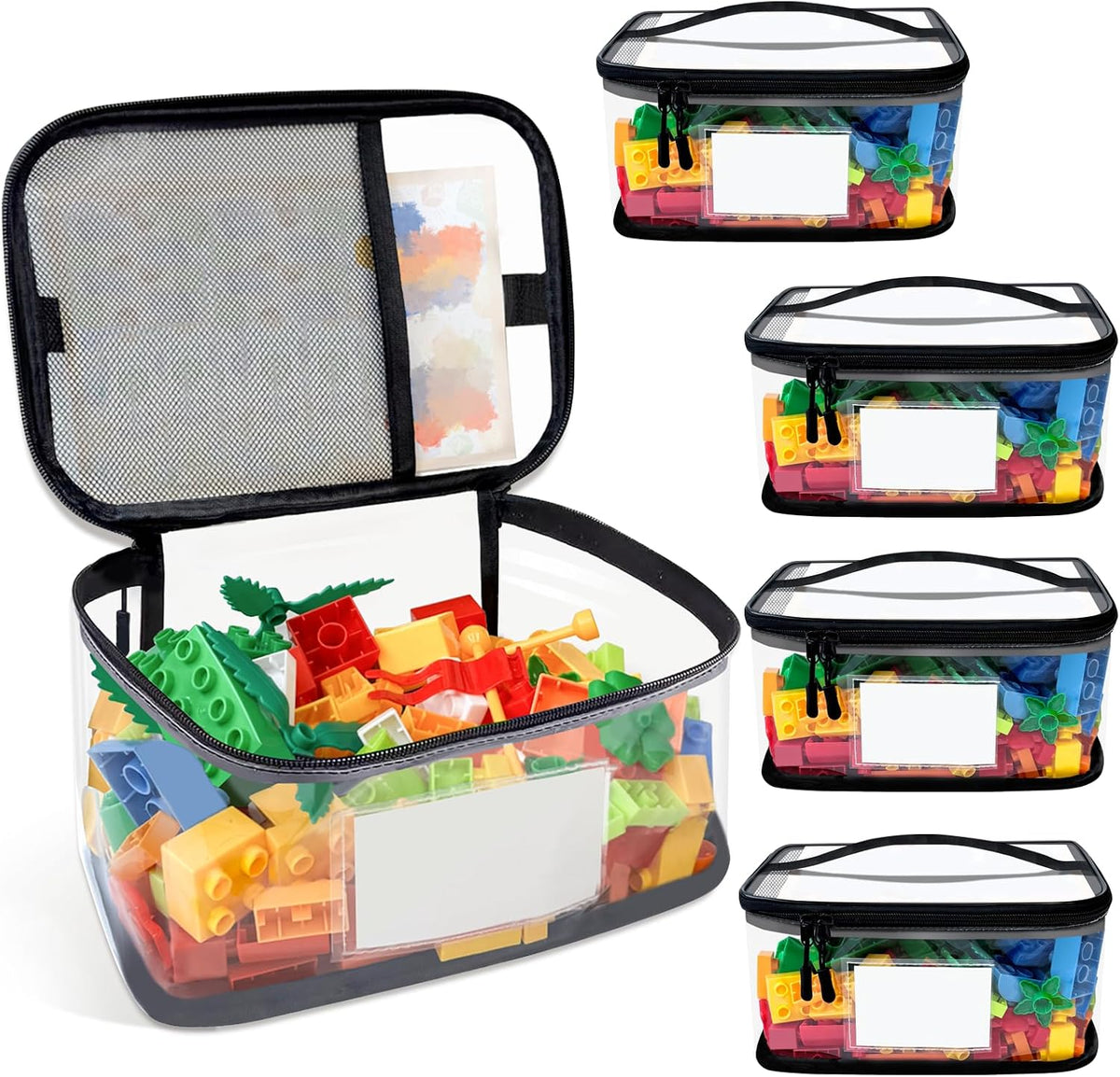 Upgraded Large Storage Toy Organizer, Clear Toy Bags with Label & Manual Pocket for Puzzles (8PCS)