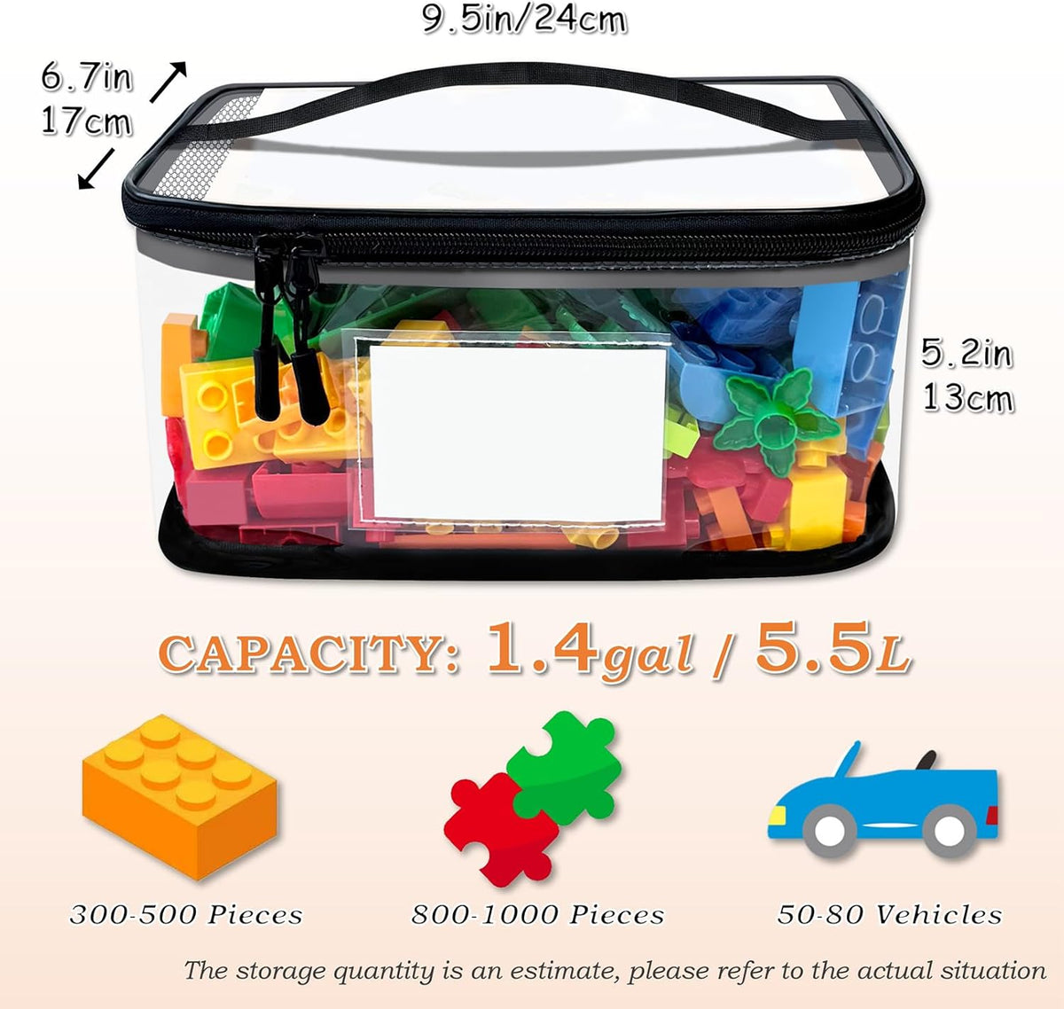 Upgraded Large Storage Toy Organizer, Clear Toy Bags with Label & Manual Pocket for Puzzles (8PCS)