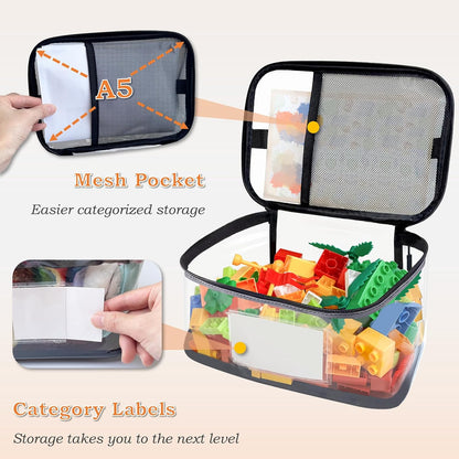 Upgraded Large Storage Toy Organizer, Clear Toy Bags with Label & Manual Pocket for Puzzles (8PCS)
