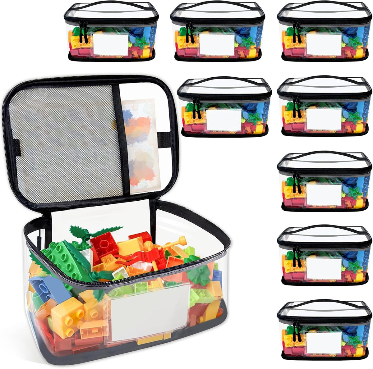 Upgraded Large Storage Toy Organizer, Clear Toy Bags with Label & Manual Pocket for Puzzles (8PCS)