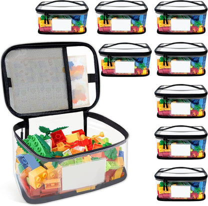 Upgraded Large Storage Toy Organizer, Clear Toy Bags with Label & Manual Pocket for Puzzles (8PCS)