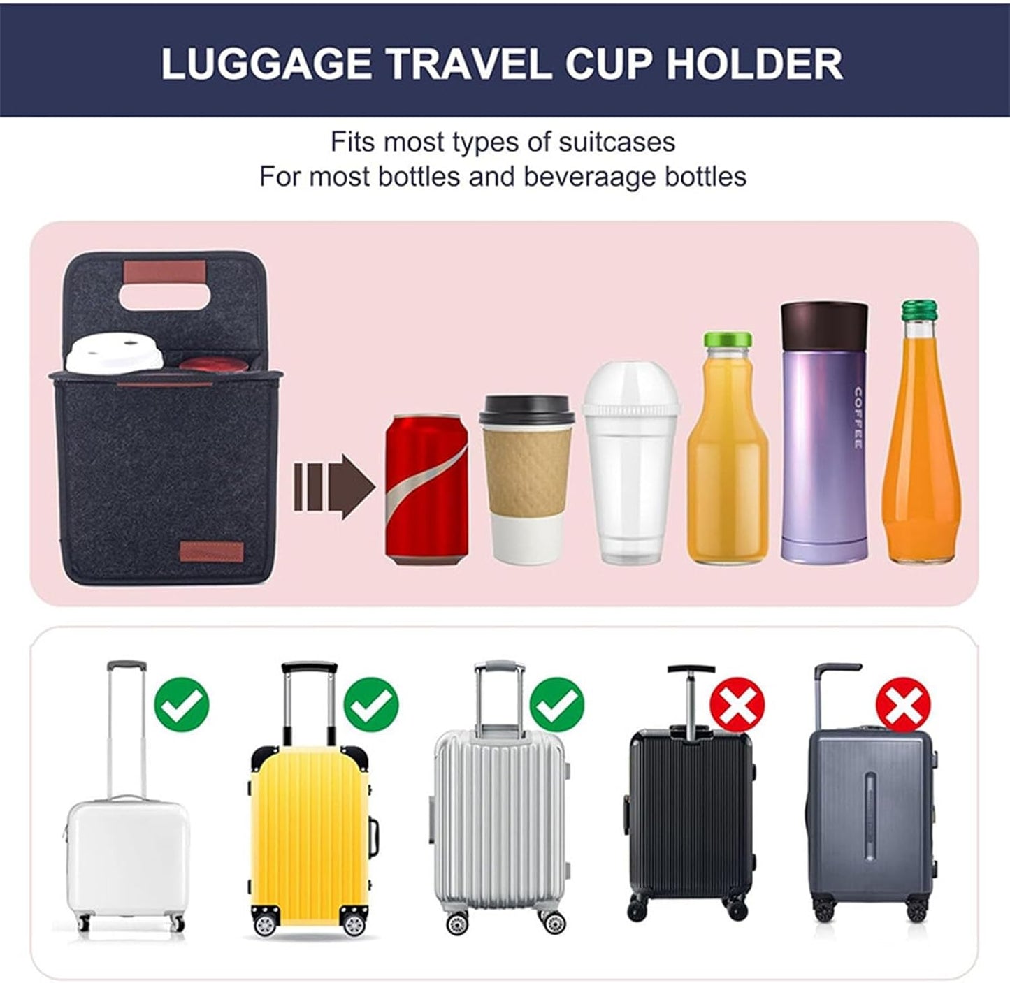 Foldable Drink Carrier Tote Bag with Leak Resistant Compartments, Multi Cup Beverage Organizer with Handle, Insulated Divider for Coffee, Takeout, Car Travel, Picnic, Grocery Transport (2 Cups)
