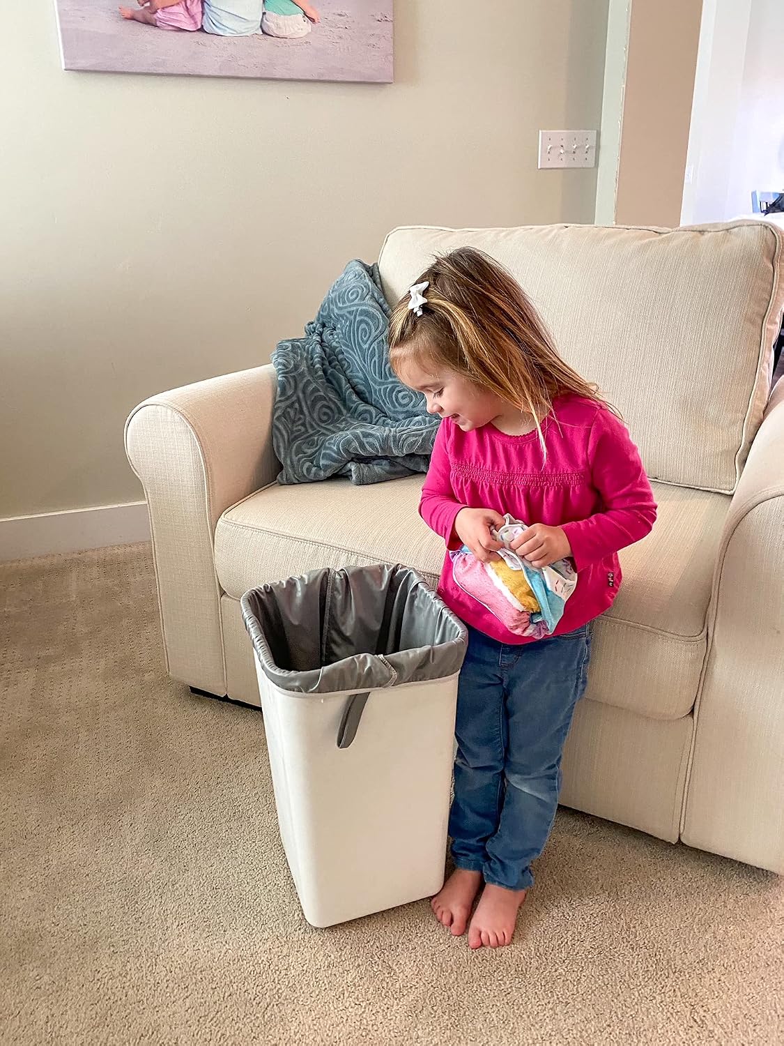 2 Pack Reusable Diaper Pail Liner for Cloth Diaper,Rubbish Bag,Laundry,Fits for 13.3 Gallon Trash Can and Diaper Pails,Kitchen Garbage Cans Black +Gray PL-B2629