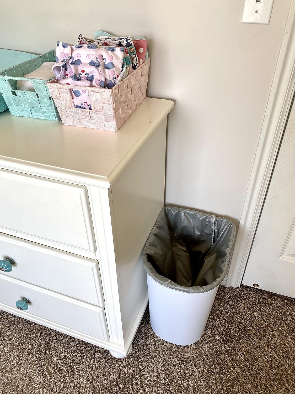 2 Pack Reusable Diaper Pail Liner for Cloth Diaper,Rubbish Bag,Laundry,Fits for 13.3 Gallon Trash Can and Diaper Pails,Kitchen Garbage Cans Black +Gray PL-B2629