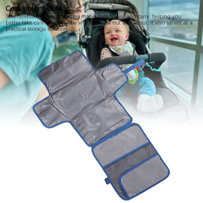 Portable Newborn Diaper Changing Mat Water Proof Baby Changer Pad for Travel, Oxford Cloth, 34.1 X 21.3 Wet Wipe Holder, Outdoor Outings (Grey)
