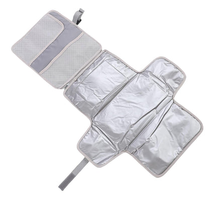 Portable Newborn Diaper Changing Mat Water Proof Baby Changer Pad for Travel, Oxford Cloth, 34.1 X 21.3 Wet Wipe Holder, Outdoor Outings (Grey)
