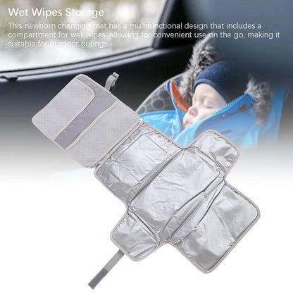 Portable Newborn Diaper Changing Mat Water Proof Baby Changer Pad for Travel, Oxford Cloth, 34.1 X 21.3 Wet Wipe Holder, Outdoor Outings (Grey)