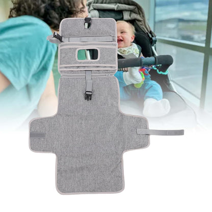 Portable Newborn Diaper Changing Mat Water Proof Baby Changer Pad for Travel, Oxford Cloth, 34.1 X 21.3 Wet Wipe Holder, Outdoor Outings (Grey)