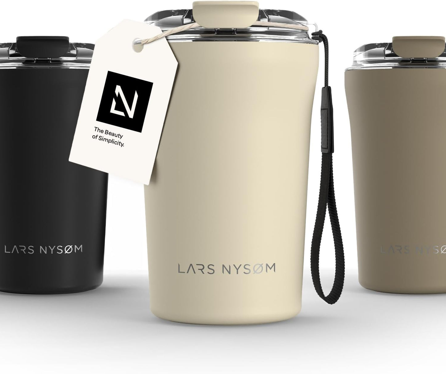 LARS NYSØM Thermo Coffee Mug to go with Strap 17oz | Travel Mug 0.5 Liter with Insulation | Leak Proof Stainless Steel Thermal Tumbler for Coffee and Tea to Go (Aqua Turquoise, 17 oz)