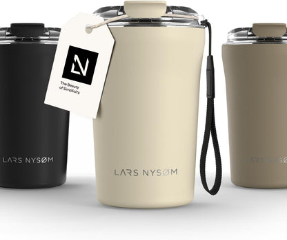 LARS NYSØM Thermo Coffee Mug to go with Strap 17oz | Travel Mug 0.5 Liter with Insulation | Leak Proof Stainless Steel Thermal Tumbler for Coffee and Tea to Go (Aqua Turquoise, 17 oz)