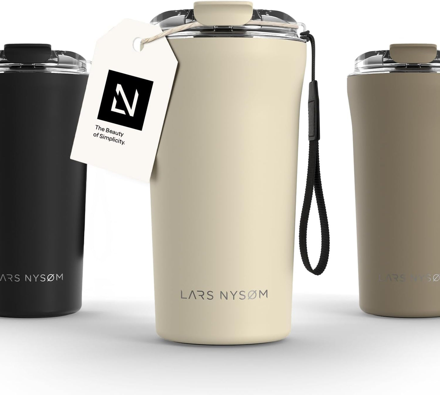 LARS NYSØM Thermo Coffee Mug to go with Strap 17oz | Travel Mug 0.5 Liter with Insulation | Leak Proof Stainless Steel Thermal Tumbler for Coffee and Tea to Go (Aqua Turquoise, 17 oz)