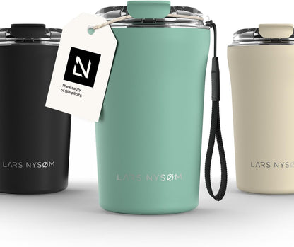 LARS NYSØM Thermo Coffee Mug to go with Strap 17oz | Travel Mug 0.5 Liter with Insulation | Leak Proof Stainless Steel Thermal Tumbler for Coffee and Tea to Go (Aqua Turquoise, 17 oz)