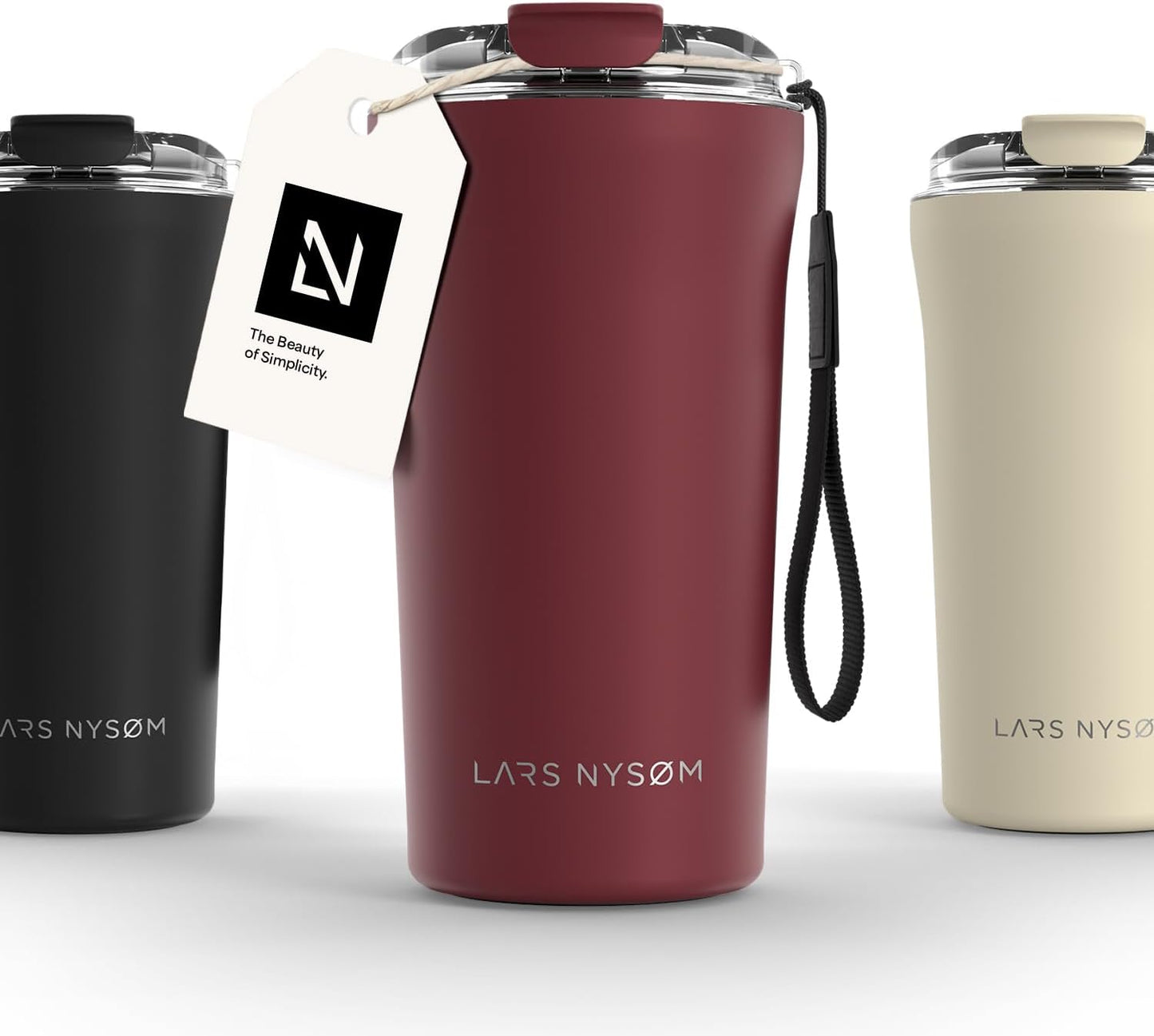 LARS NYSØM Thermo Coffee Mug to go with Strap 17oz | Travel Mug 0.5 Liter with Insulation | Leak Proof Stainless Steel Thermal Tumbler for Coffee and Tea to Go (Aqua Turquoise, 17 oz)