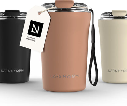 LARS NYSØM Thermo Coffee Mug to go with Strap 17oz | Travel Mug 0.5 Liter with Insulation | Leak Proof Stainless Steel Thermal Tumbler for Coffee and Tea to Go (Aqua Turquoise, 17 oz)