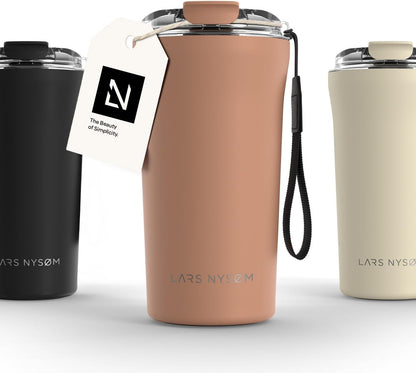 LARS NYSØM Thermo Coffee Mug to go with Strap 17oz | Travel Mug 0.5 Liter with Insulation | Leak Proof Stainless Steel Thermal Tumbler for Coffee and Tea to Go (Aqua Turquoise, 17 oz)