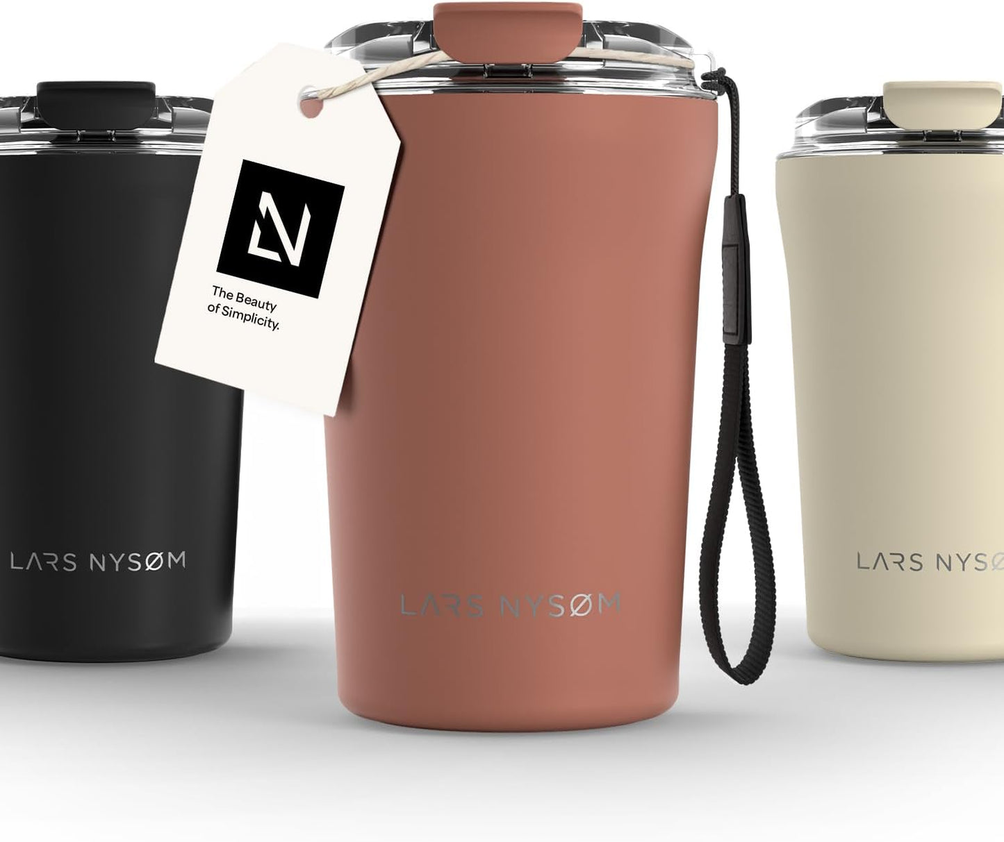 LARS NYSØM Thermo Coffee Mug to go with Strap 17oz | Travel Mug 0.5 Liter with Insulation | Leak Proof Stainless Steel Thermal Tumbler for Coffee and Tea to Go (Aqua Turquoise, 17 oz)