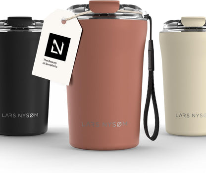 LARS NYSØM Thermo Coffee Mug to go with Strap 17oz | Travel Mug 0.5 Liter with Insulation | Leak Proof Stainless Steel Thermal Tumbler for Coffee and Tea to Go (Aqua Turquoise, 17 oz)