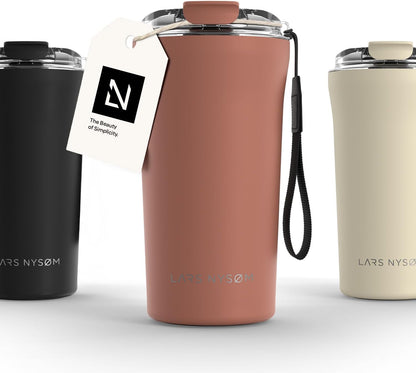 LARS NYSØM Thermo Coffee Mug to go with Strap 17oz | Travel Mug 0.5 Liter with Insulation | Leak Proof Stainless Steel Thermal Tumbler for Coffee and Tea to Go (Aqua Turquoise, 17 oz)