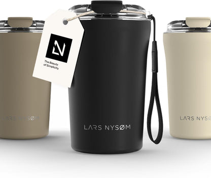 LARS NYSØM Thermo Coffee Mug to go with Strap 17oz | Travel Mug 0.5 Liter with Insulation | Leak Proof Stainless Steel Thermal Tumbler for Coffee and Tea to Go (Aqua Turquoise, 17 oz)
