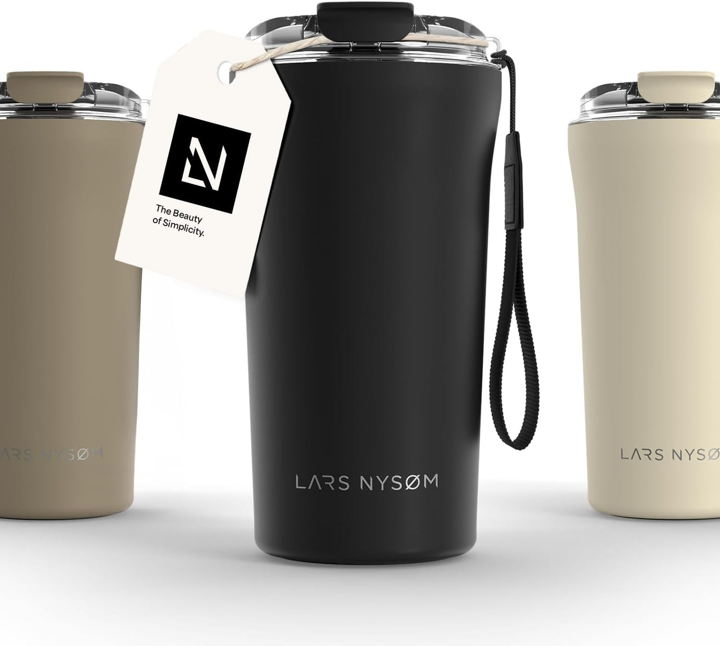 LARS NYSØM Thermo Coffee Mug to go with Strap 17oz | Travel Mug 0.5 Liter with Insulation | Leak Proof Stainless Steel Thermal Tumbler for Coffee and Tea to Go (Aqua Turquoise, 17 oz)