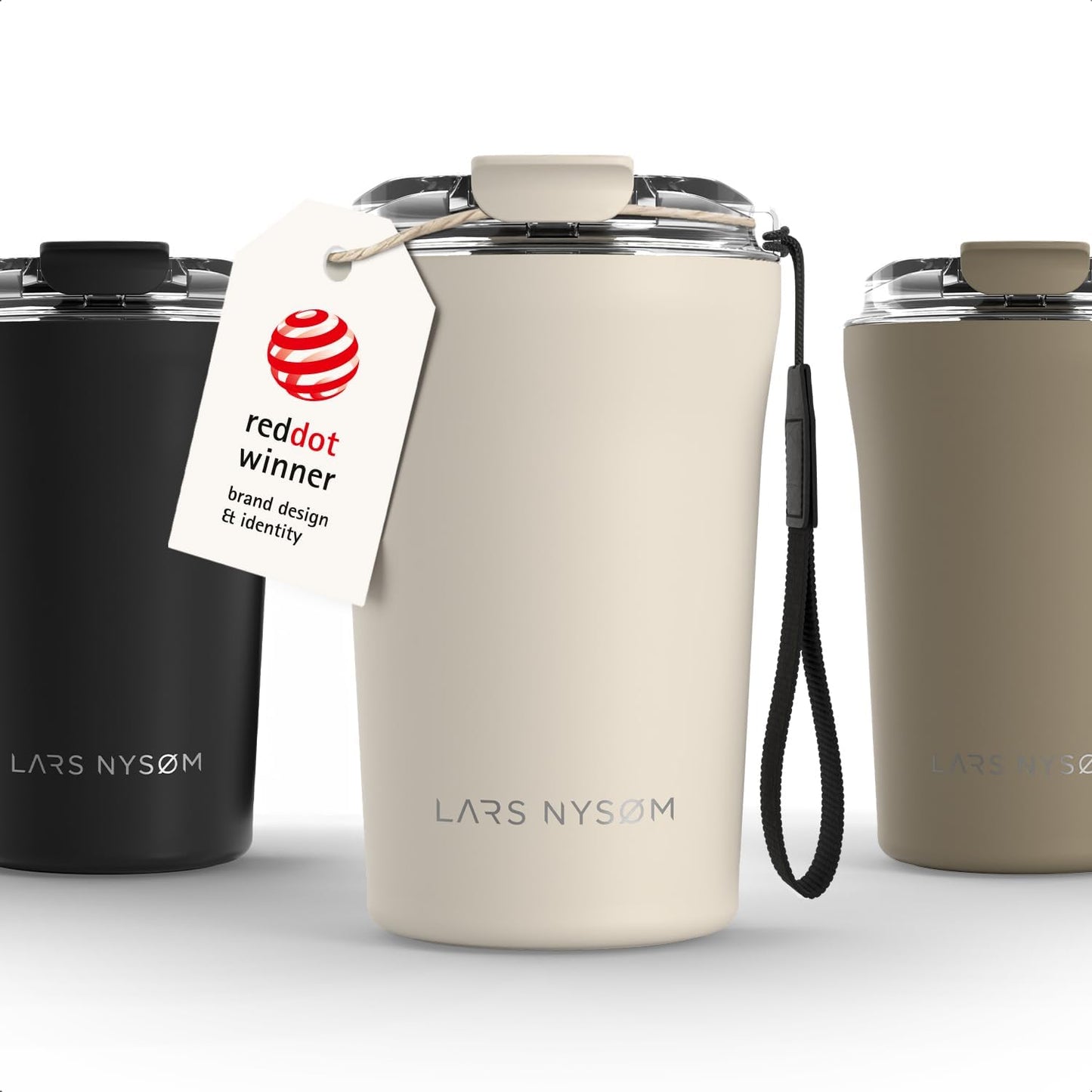 LARS NYSØM Thermo Coffee Mug to go with Strap 17oz | Travel Mug 0.5 Liter with Insulation | Leak Proof Stainless Steel Thermal Tumbler for Coffee and Tea to Go (Aqua Turquoise, 17 oz)