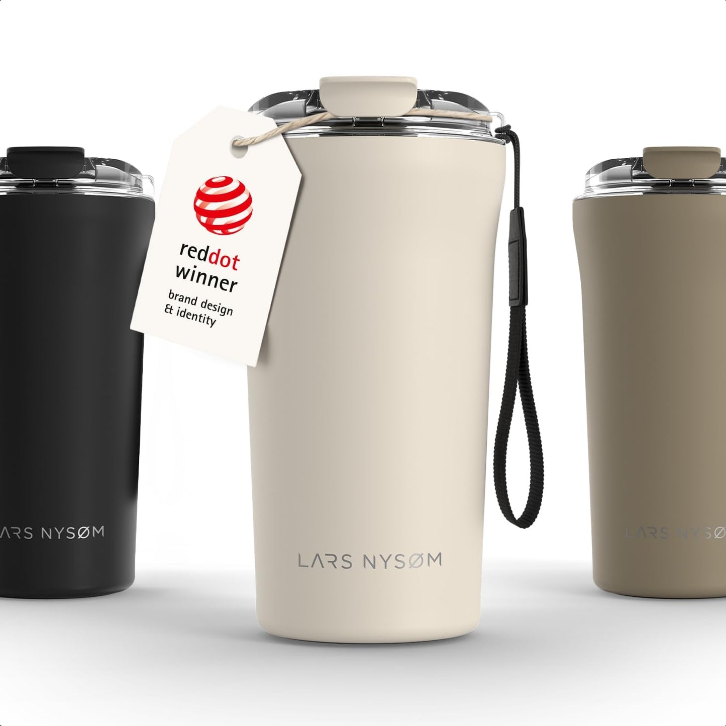 LARS NYSØM Thermo Coffee Mug to go with Strap 17oz | Travel Mug 0.5 Liter with Insulation | Leak Proof Stainless Steel Thermal Tumbler for Coffee and Tea to Go (Aqua Turquoise, 17 oz)