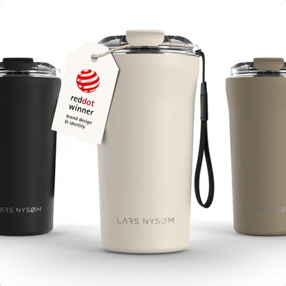 LARS NYSØM Thermo Coffee Mug to go with Strap 17oz | Travel Mug 0.5 Liter with Insulation | Leak Proof Stainless Steel Thermal Tumbler for Coffee and Tea to Go (Aqua Turquoise, 17 oz)