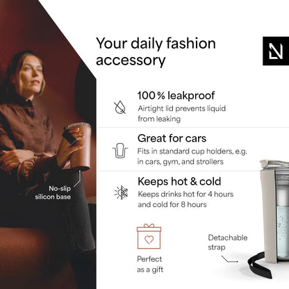 LARS NYSØM Thermo Coffee Mug to go with Strap 17oz | Travel Mug 0.5 Liter with Insulation | Leak Proof Stainless Steel Thermal Tumbler for Coffee and Tea to Go (Aqua Turquoise, 17 oz)