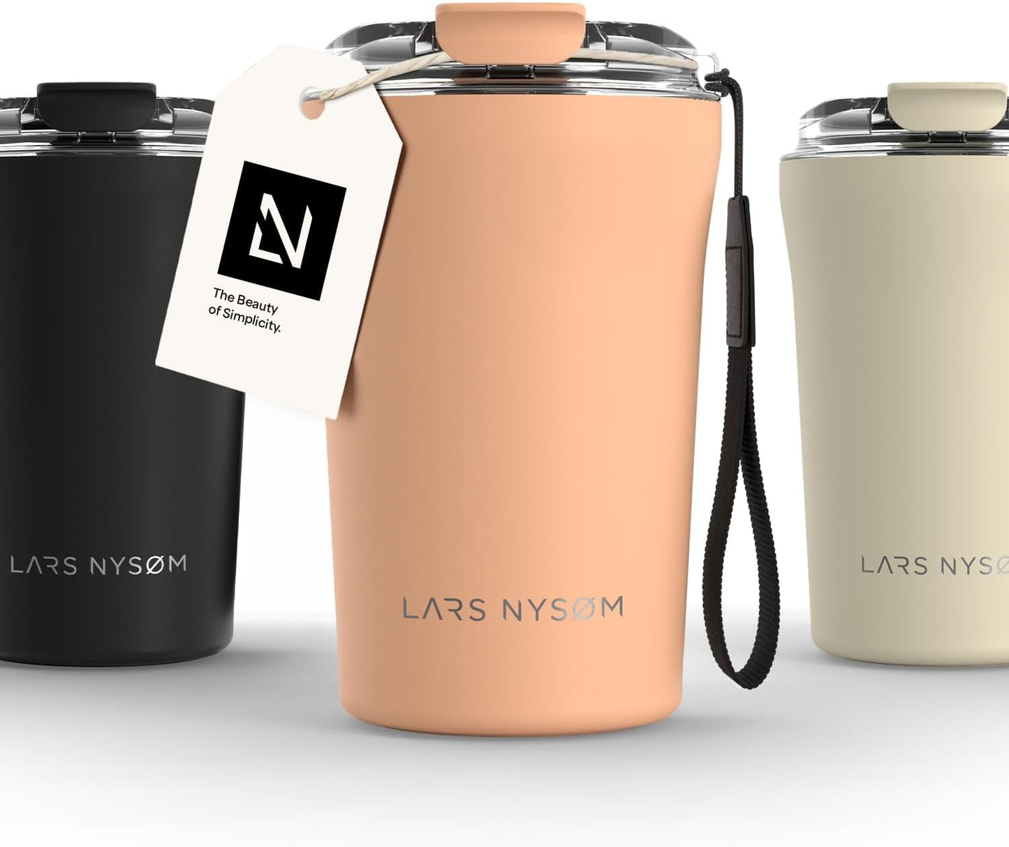 LARS NYSØM Thermo Coffee Mug to go with Strap 17oz | Travel Mug 0.5 Liter with Insulation | Leak Proof Stainless Steel Thermal Tumbler for Coffee and Tea to Go (Aqua Turquoise, 17 oz)