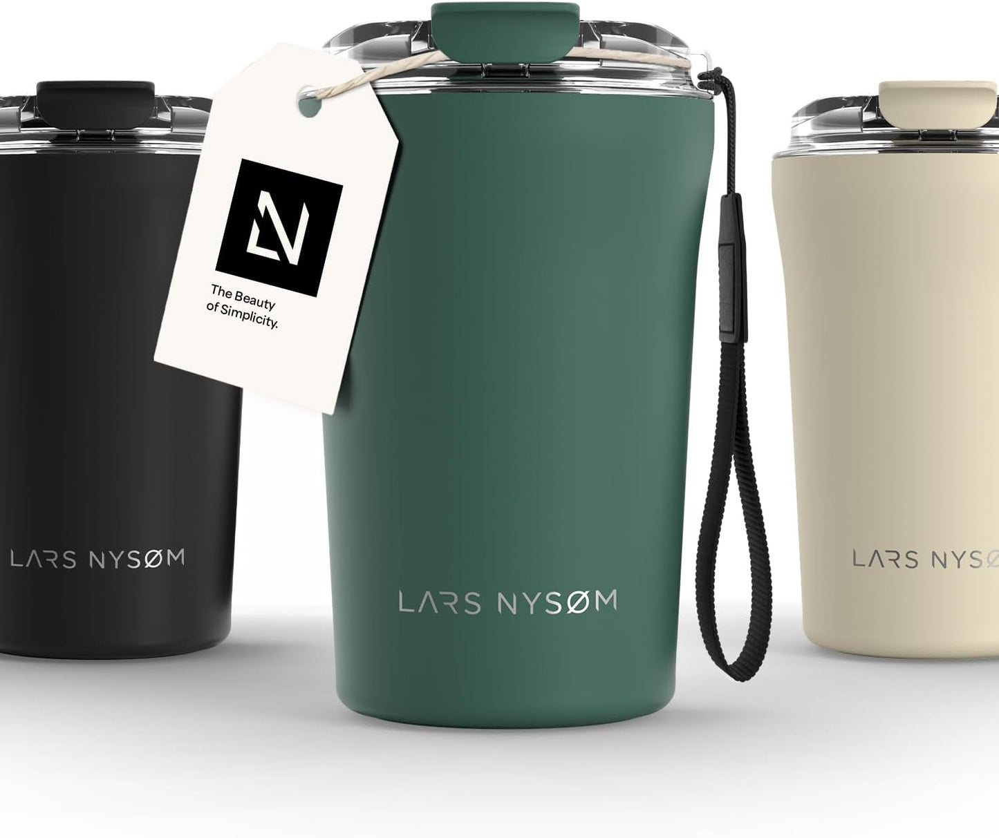 LARS NYSØM Thermo Coffee Mug to go with Strap 17oz | Travel Mug 0.5 Liter with Insulation | Leak Proof Stainless Steel Thermal Tumbler for Coffee and Tea to Go (Aqua Turquoise, 17 oz)
