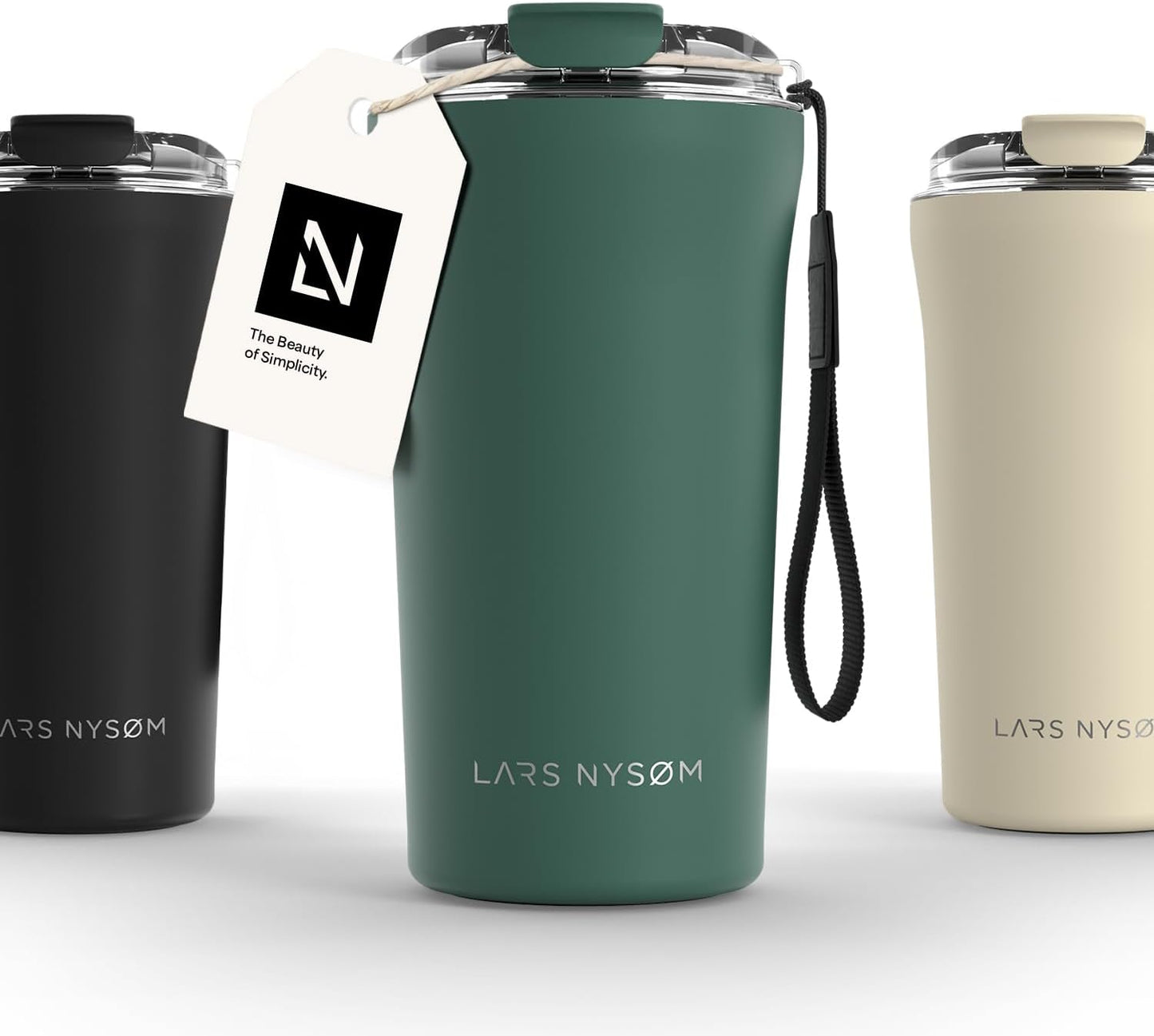 LARS NYSØM Thermo Coffee Mug to go with Strap 17oz | Travel Mug 0.5 Liter with Insulation | Leak Proof Stainless Steel Thermal Tumbler for Coffee and Tea to Go (Aqua Turquoise, 17 oz)