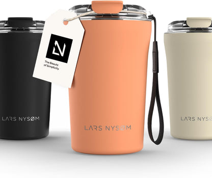 LARS NYSØM Thermo Coffee Mug to go with Strap 17oz | Travel Mug 0.5 Liter with Insulation | Leak Proof Stainless Steel Thermal Tumbler for Coffee and Tea to Go (Aqua Turquoise, 17 oz)