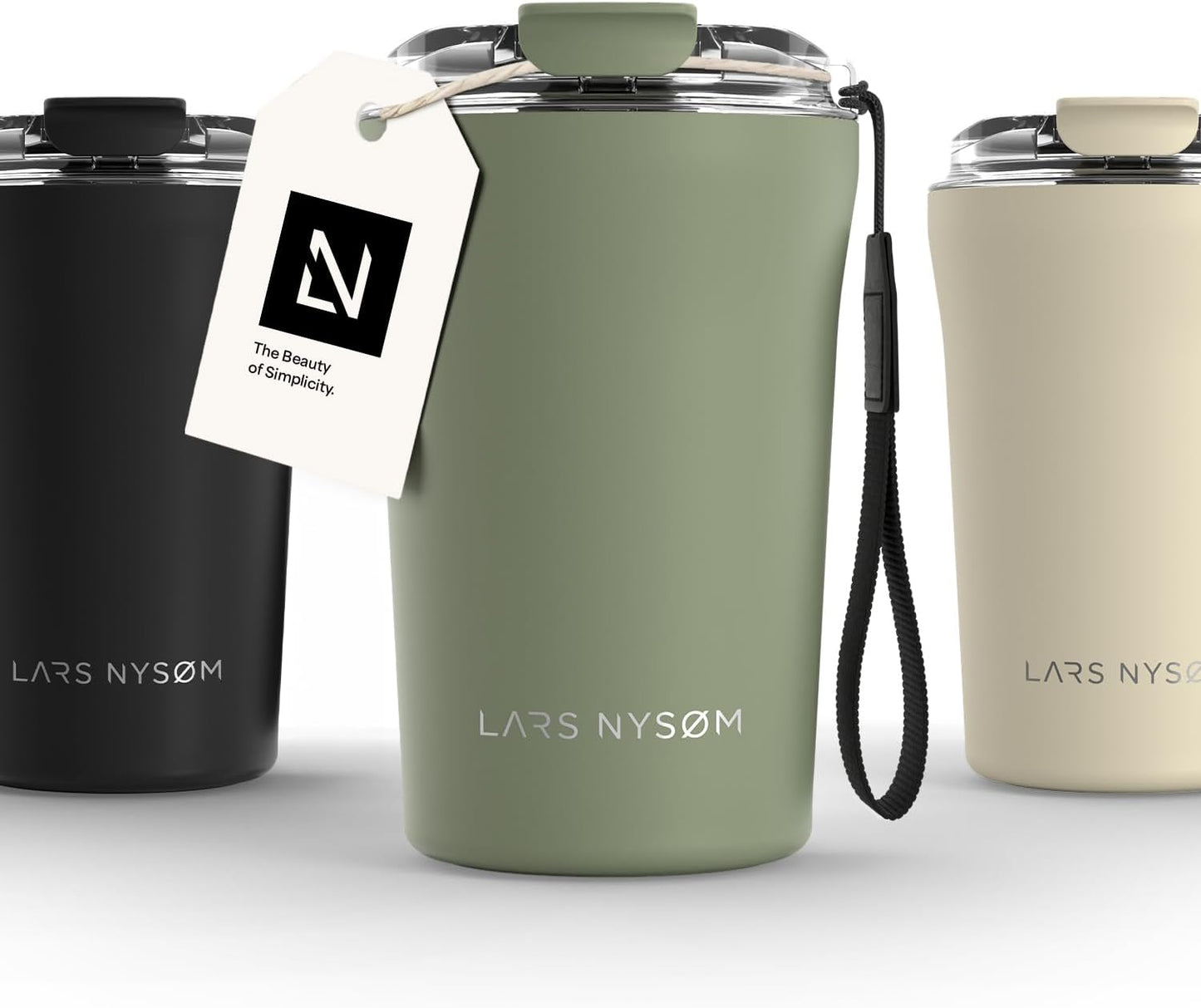 LARS NYSØM Thermo Coffee Mug to go with Strap 17oz | Travel Mug 0.5 Liter with Insulation | Leak Proof Stainless Steel Thermal Tumbler for Coffee and Tea to Go (Aqua Turquoise, 17 oz)