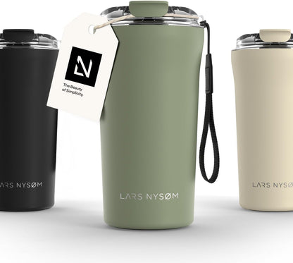 LARS NYSØM Thermo Coffee Mug to go with Strap 17oz | Travel Mug 0.5 Liter with Insulation | Leak Proof Stainless Steel Thermal Tumbler for Coffee and Tea to Go (Aqua Turquoise, 17 oz)