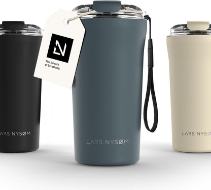 LARS NYSØM Thermo Coffee Mug to go with Strap 17oz | Travel Mug 0.5 Liter with Insulation | Leak Proof Stainless Steel Thermal Tumbler for Coffee and Tea to Go (Aqua Turquoise, 17 oz)
