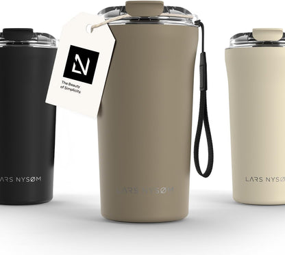 LARS NYSØM Thermo Coffee Mug to go with Strap 17oz | Travel Mug 0.5 Liter with Insulation | Leak Proof Stainless Steel Thermal Tumbler for Coffee and Tea to Go (Aqua Turquoise, 17 oz)