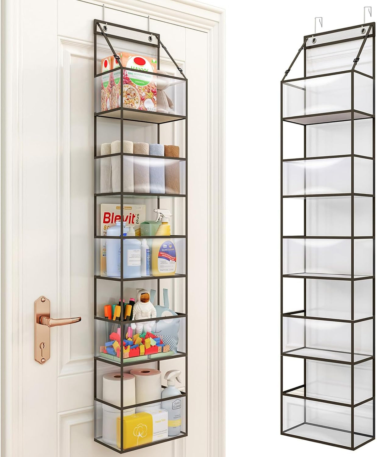 5-Shelf Over The Door Hanging Pantry Organizer, Room Organizer with Clear Plastic Pockets, 25lb Ultra Sturdy & Large Capacity for Closet, Bedroom, Nursery, Bathroom and Sundries