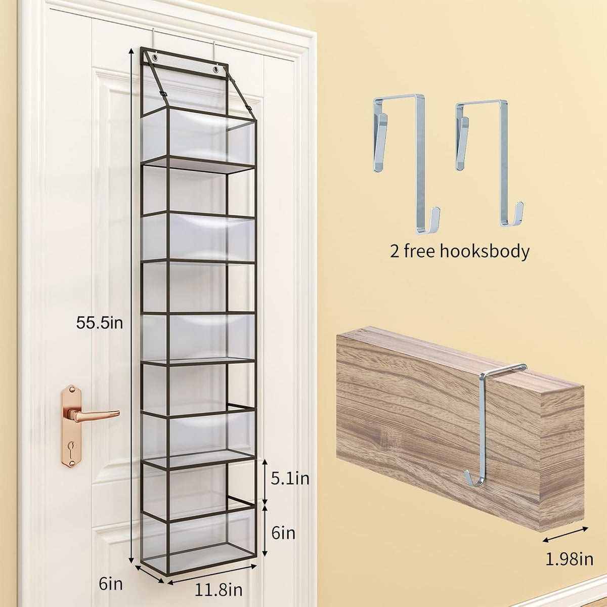 5-Shelf Over The Door Hanging Pantry Organizer, Room Organizer with Clear Plastic Pockets, 25lb Ultra Sturdy & Large Capacity for Closet, Bedroom, Nursery, Bathroom and Sundries